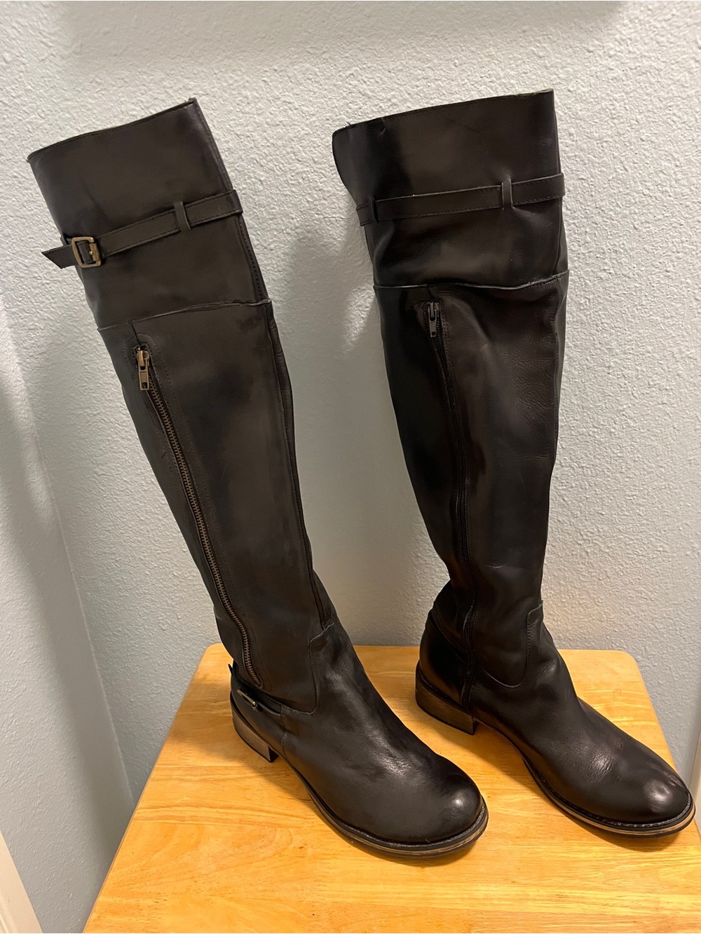 Women's Over-the-Knee Leather Riding Boots - Black